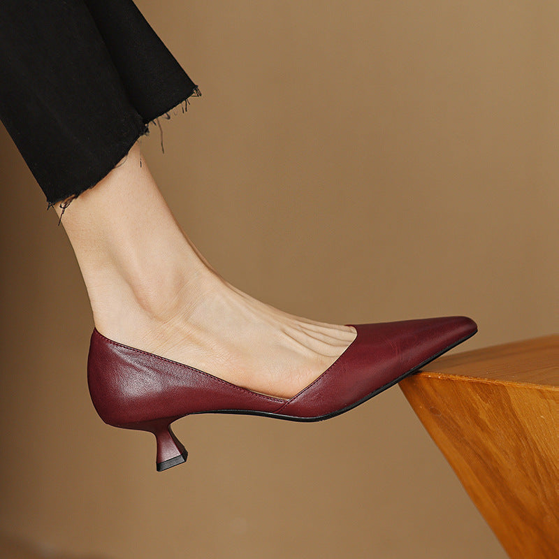 Shaina - Leather Kitten Heels
