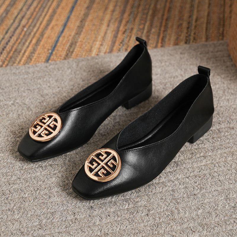 Elena - Leather Square-Toe Flats