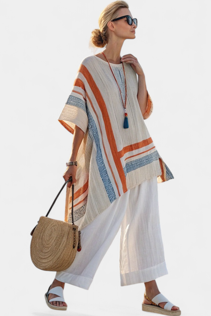 Lorene – Sophisticated Asymmetric Blouse and Wide-Leg Linen Pants