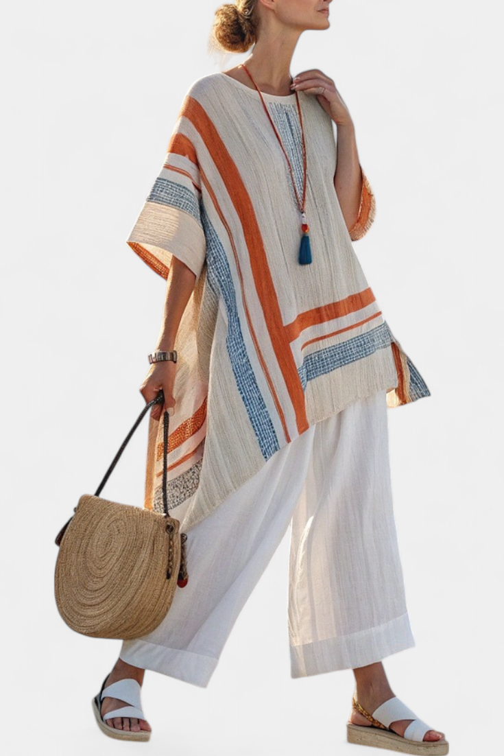 Lorene – Sophisticated Asymmetric Blouse and Wide-Leg Linen Pants