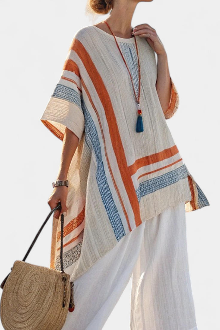 Lorene – Sophisticated Asymmetric Blouse and Wide-Leg Linen Pants