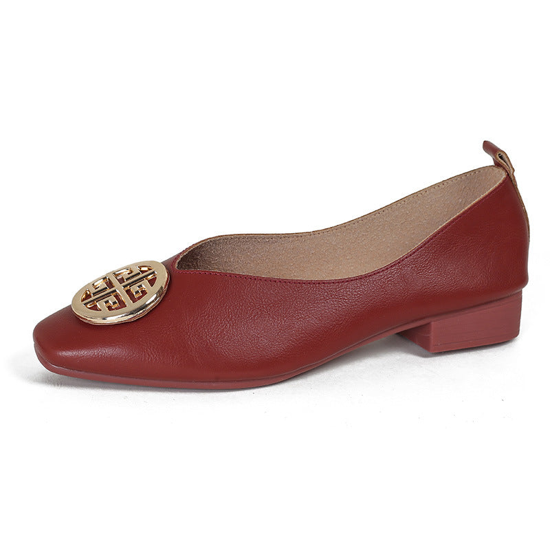 Elena - Leather Square-Toe Flats