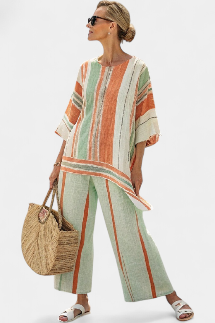 Beth – Elegant Asymmetric Top and Wide-Leg Pants