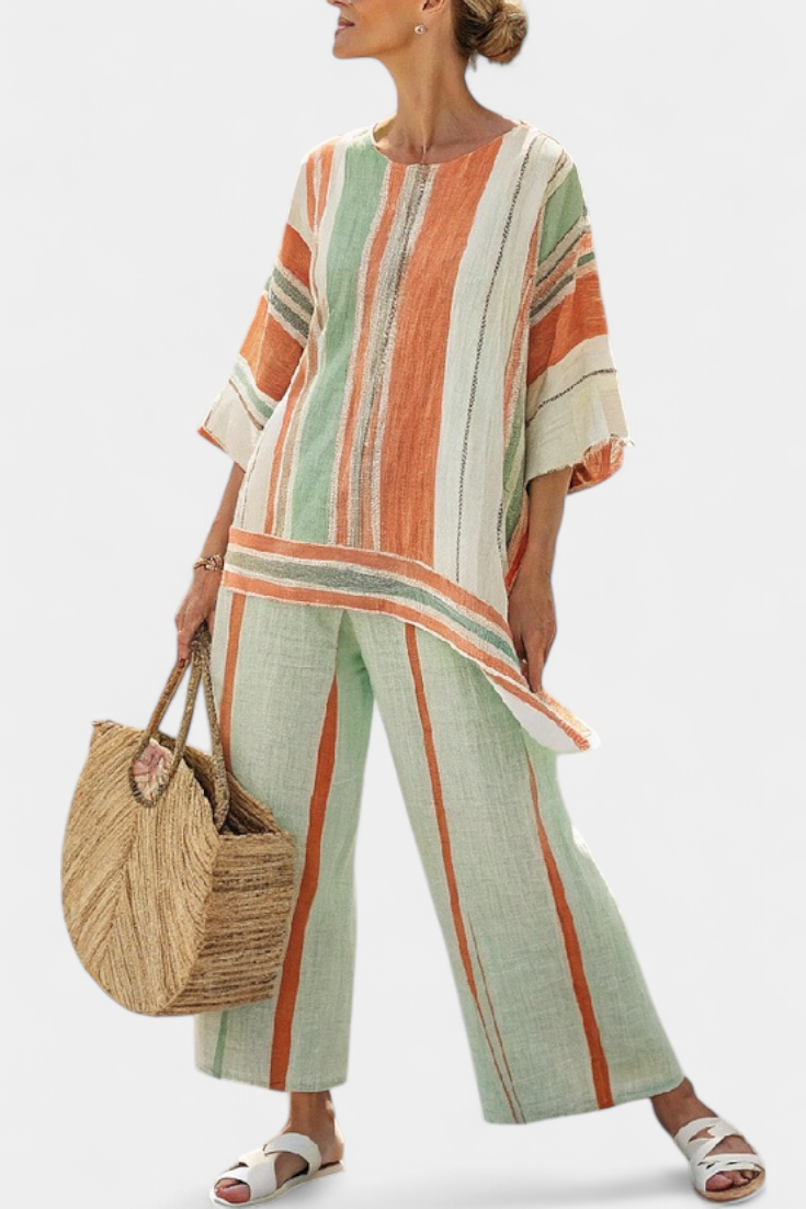 Beth – Elegant Asymmetric Top and Wide-Leg Pants