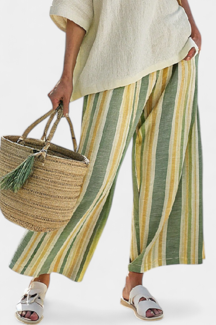 Kate – Sophisticated Top and Striped Linen Pants