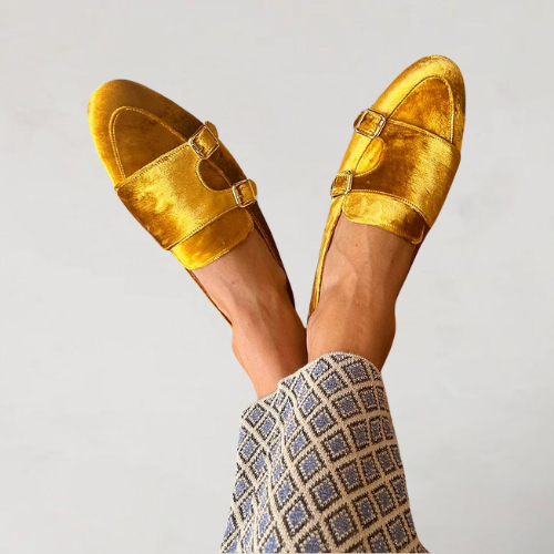Mila – Trendy Yellow Loafers with Buckle