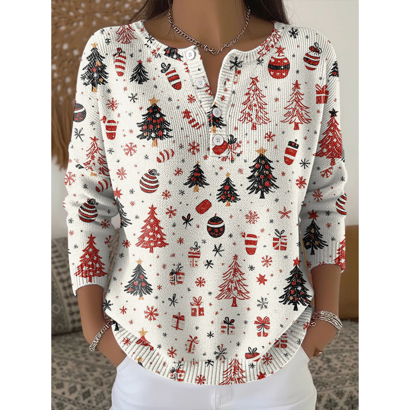 Sierra – Festive Button Front Holiday Sweater
