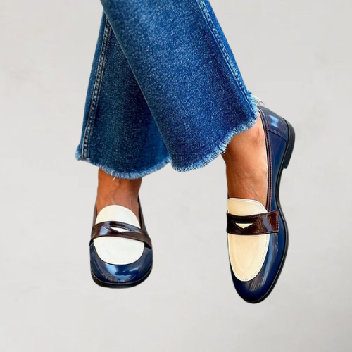 Kacy – Navy Blue Loafers with Small Heels