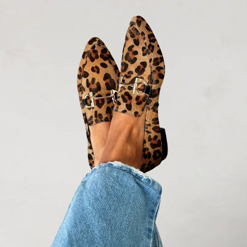 Anikka – Stylish Printed Loafers with Metal Buckle
