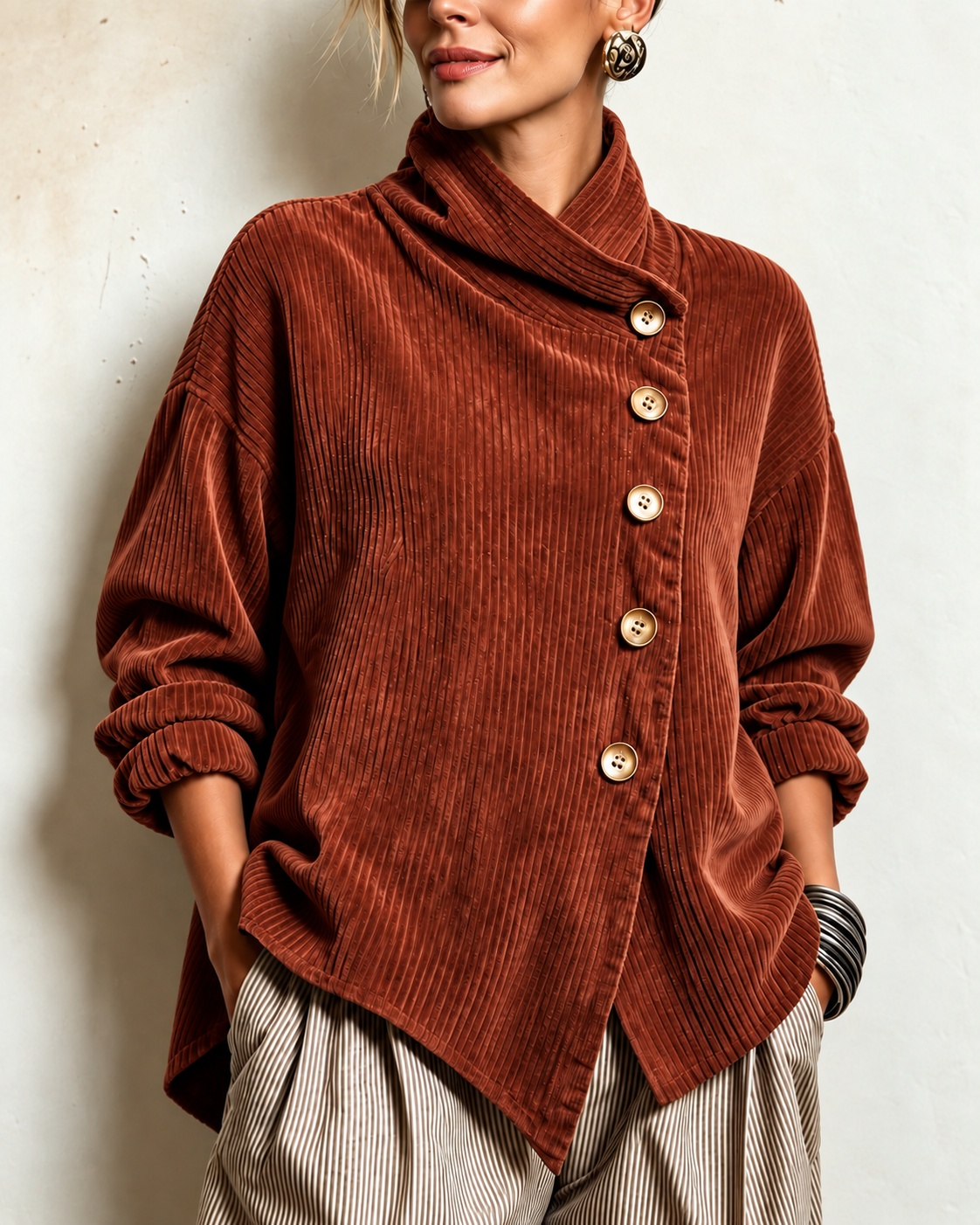 Roselyn – Soft Corduroy Cowl Neck Top