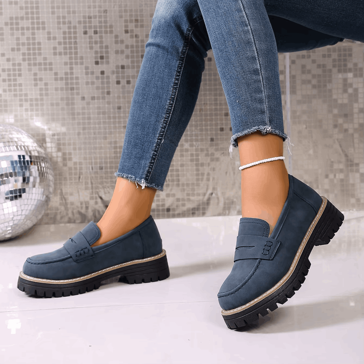 Mazie - Suede Platform College Loafers