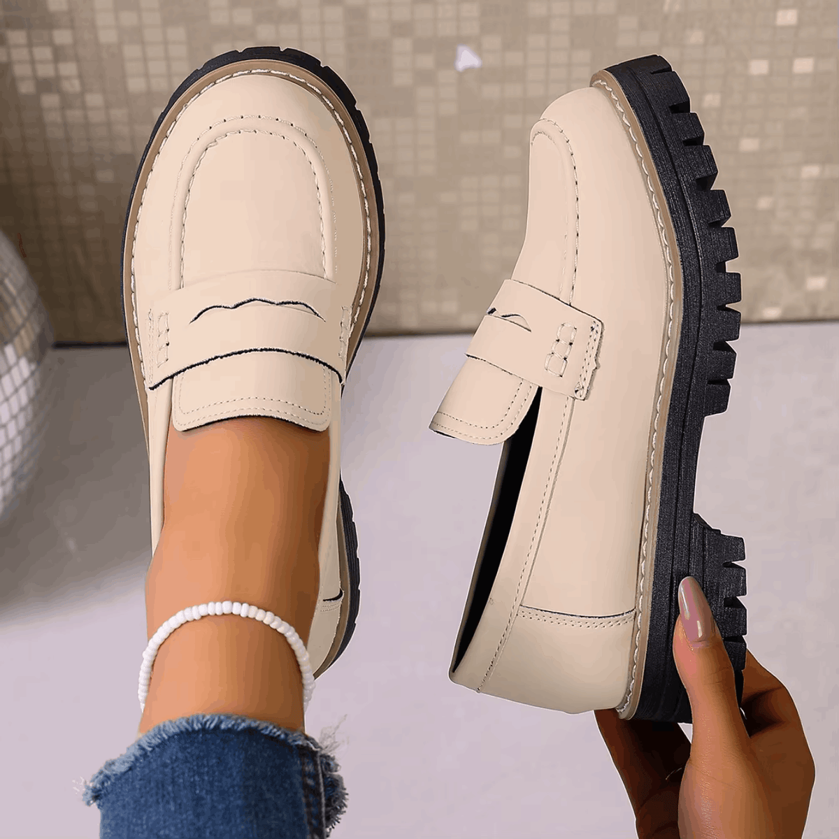 Mazie - Suede Platform College Loafers
