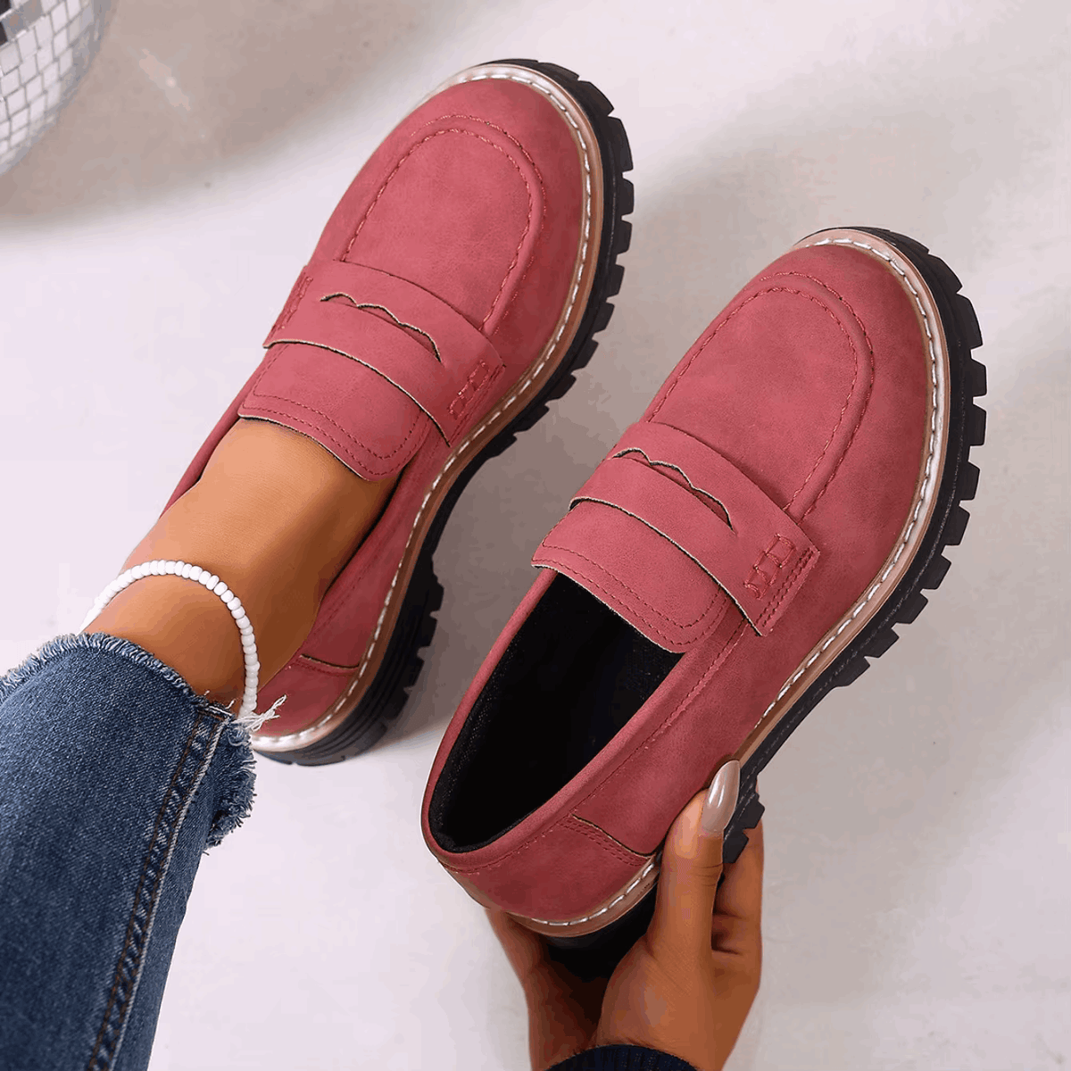 Mazie - Suede Platform College Loafers
