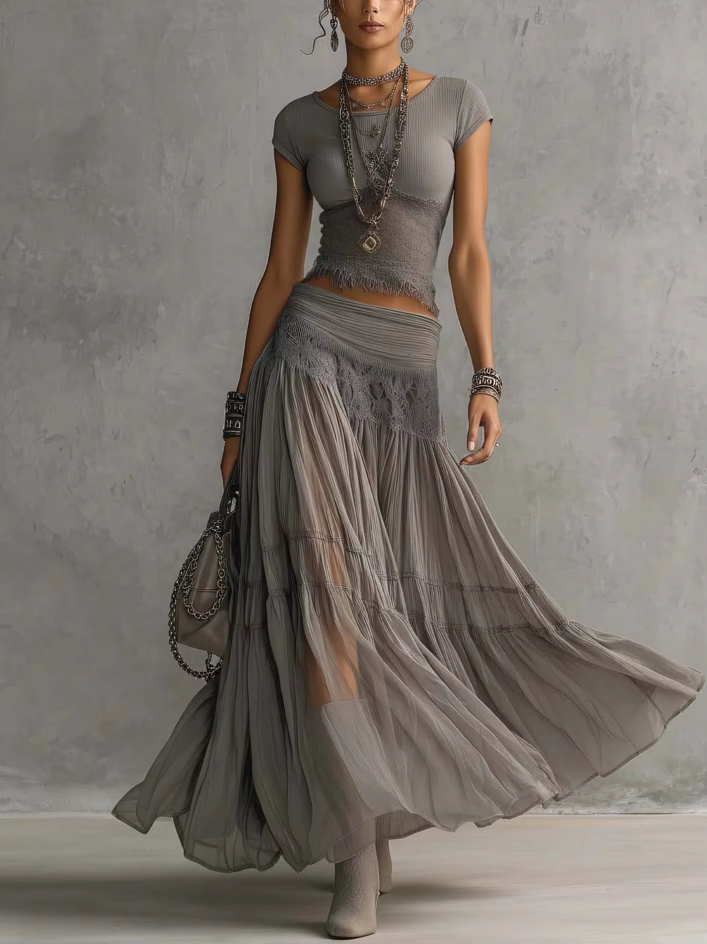 Clair – Elegant Pleated Maxi Skirt Set