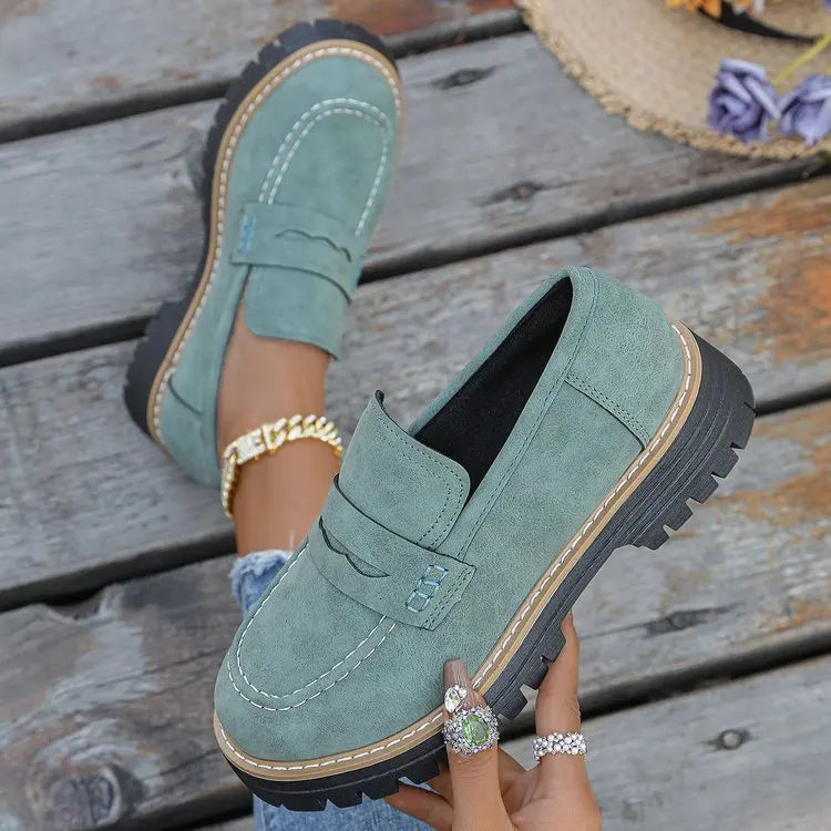 Mazie - Suede Platform College Loafers
