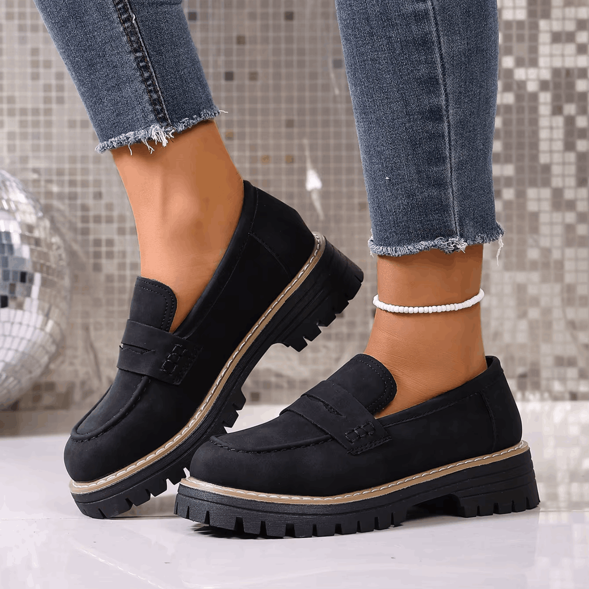 Mazie - Suede Platform College Loafers