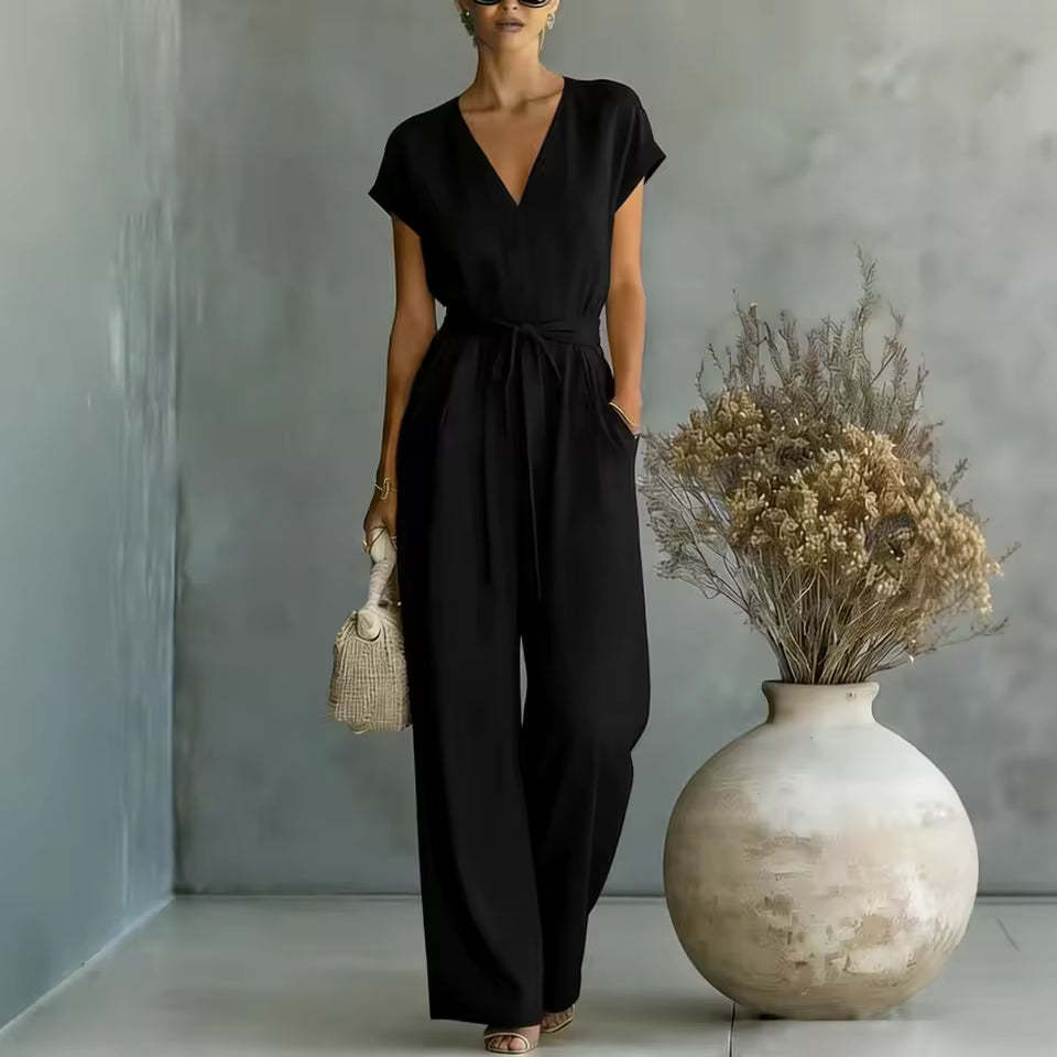 Marina - Flowing Belted Wide-Leg Jumpsuit