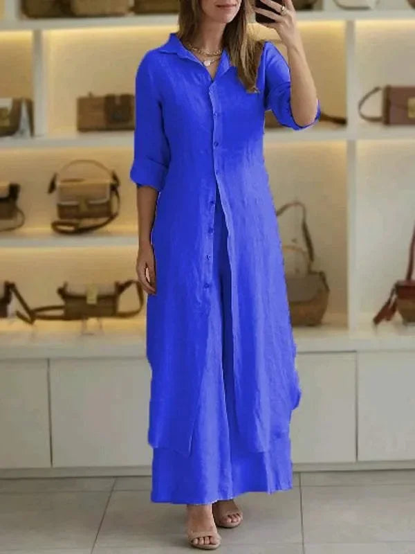 Alira – Relaxed Blouse Dress and Wide-Leg Linen Pants