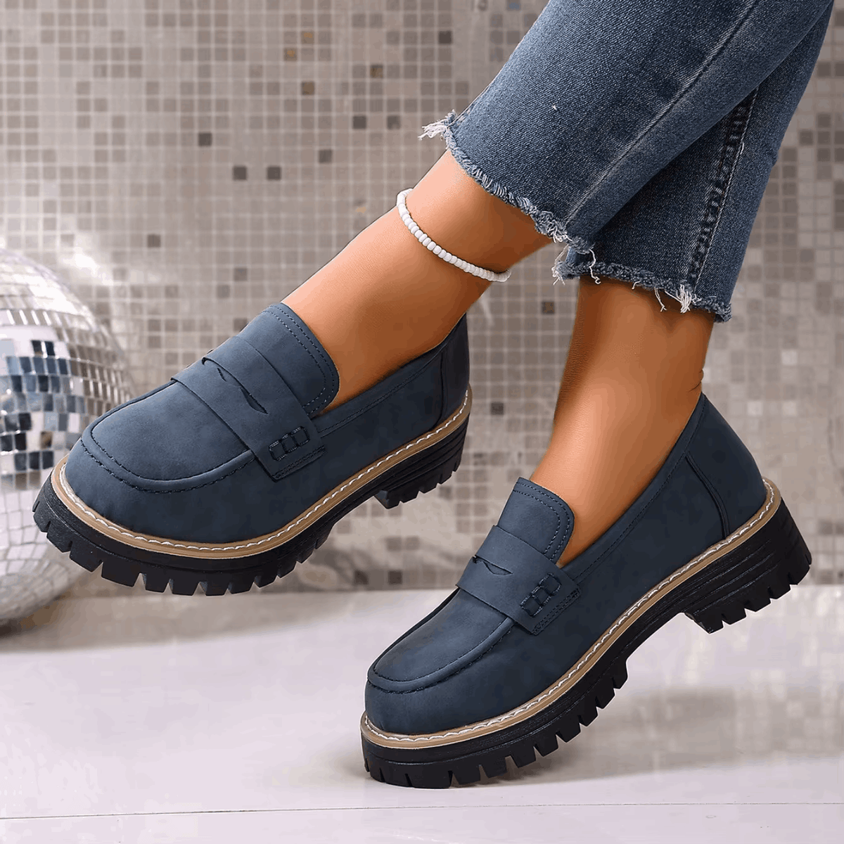 Mazie - Suede Platform College Loafers
