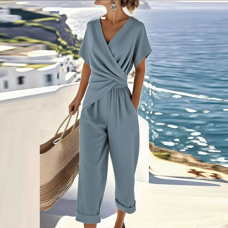 Ricca - Elegant Two-Piece Set with Wrap Front Top