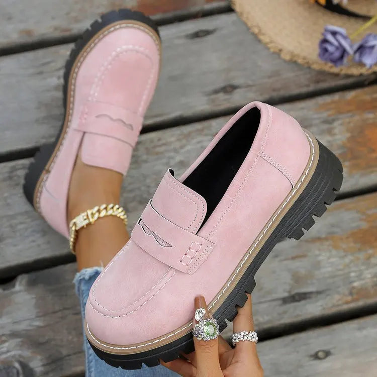Mazie - Suede Platform College Loafers