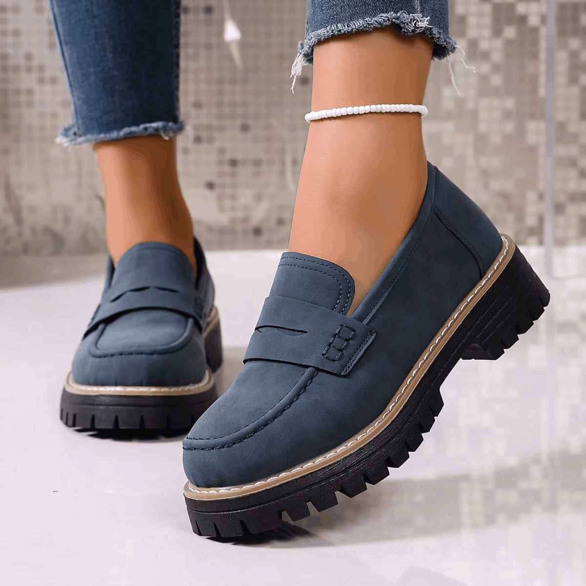 Mazie - Suede Platform College Loafers