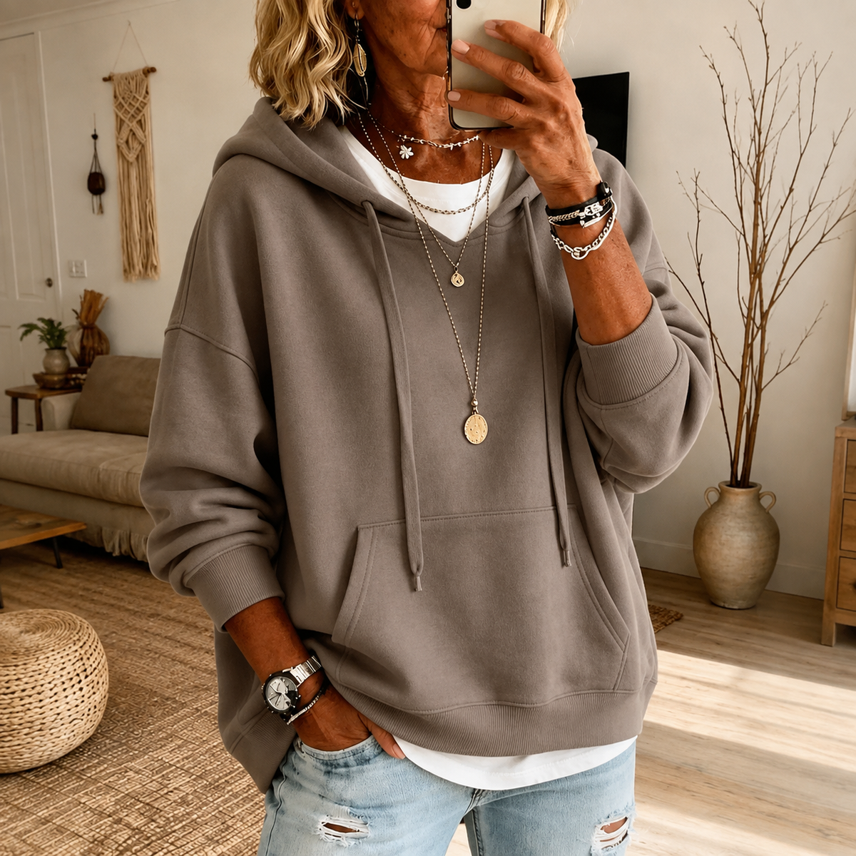 Joanna - Taupe Oversized Hooded Sweater