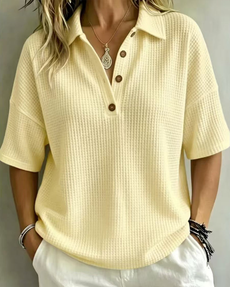 Sabrina – Relaxed Waffle Polo Top