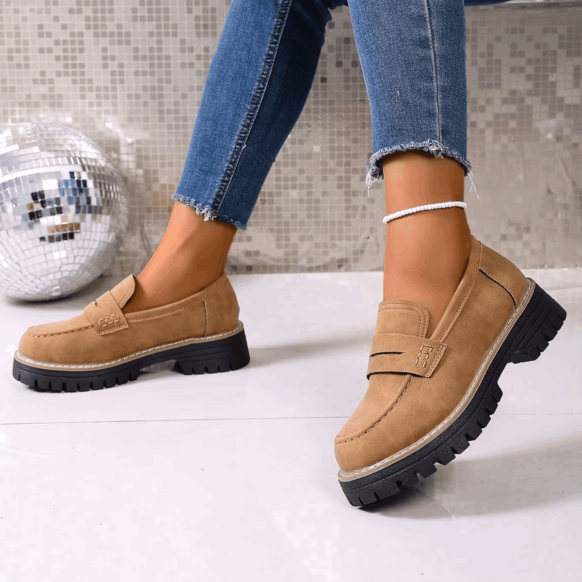 Mazie - Suede Platform College Loafers