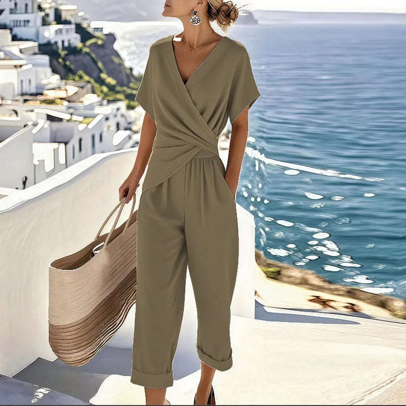 Ricca - Elegant Two-Piece Set with Wrap Front Top