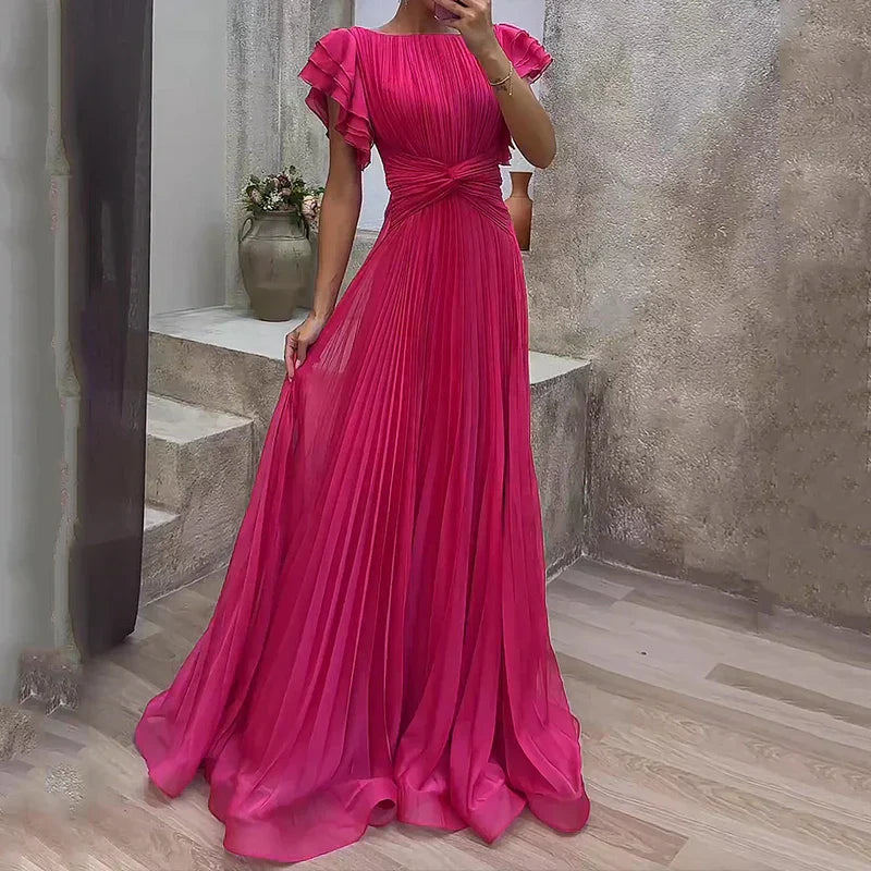 Rosy - Pleated Evening Gown