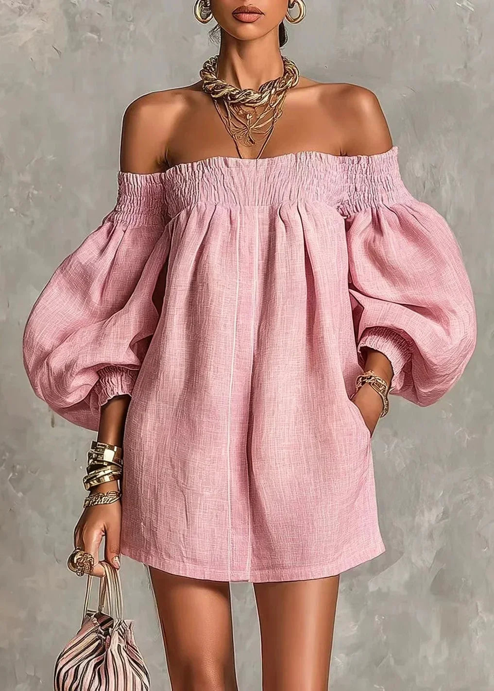 Olivia - Pastel Pink Bohemian Mini Dress