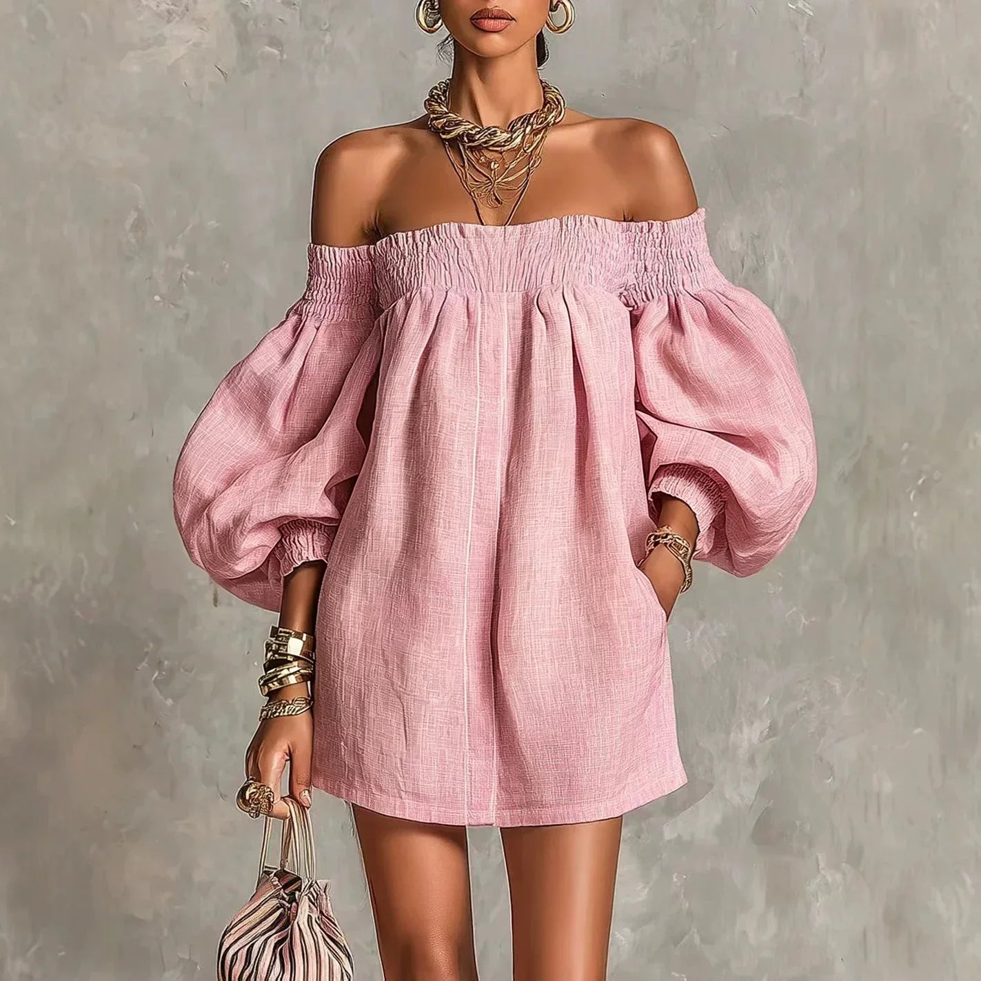 Olivia - Pastel Pink Bohemian Mini Dress