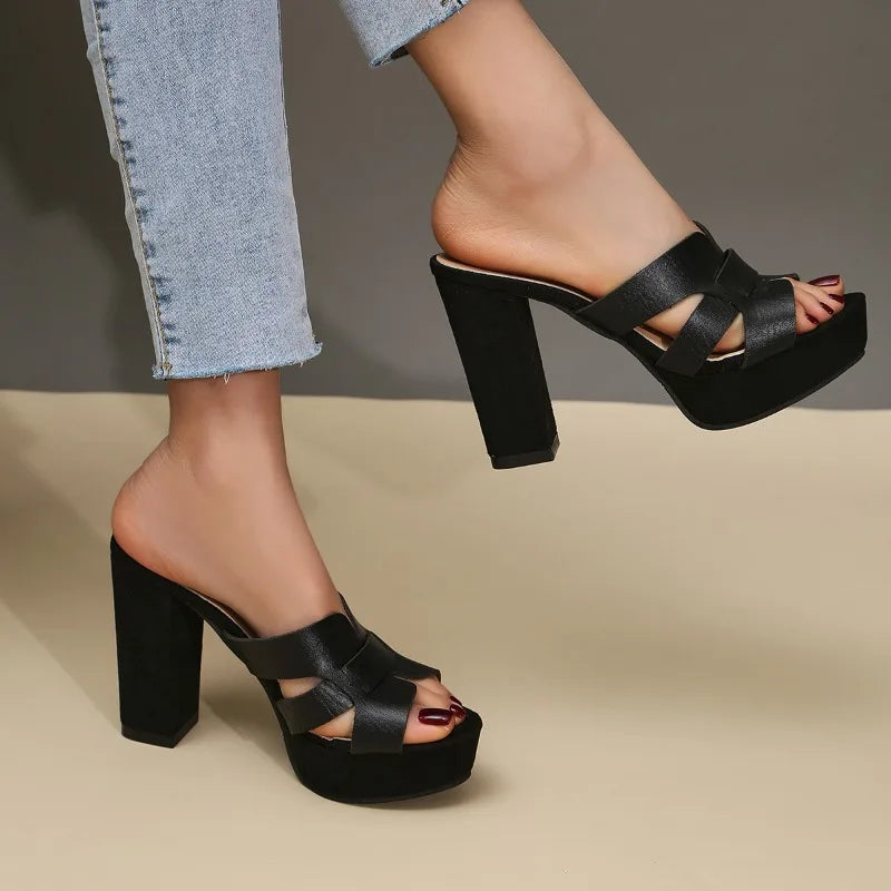 Scarlett - Black Platform Block Heels