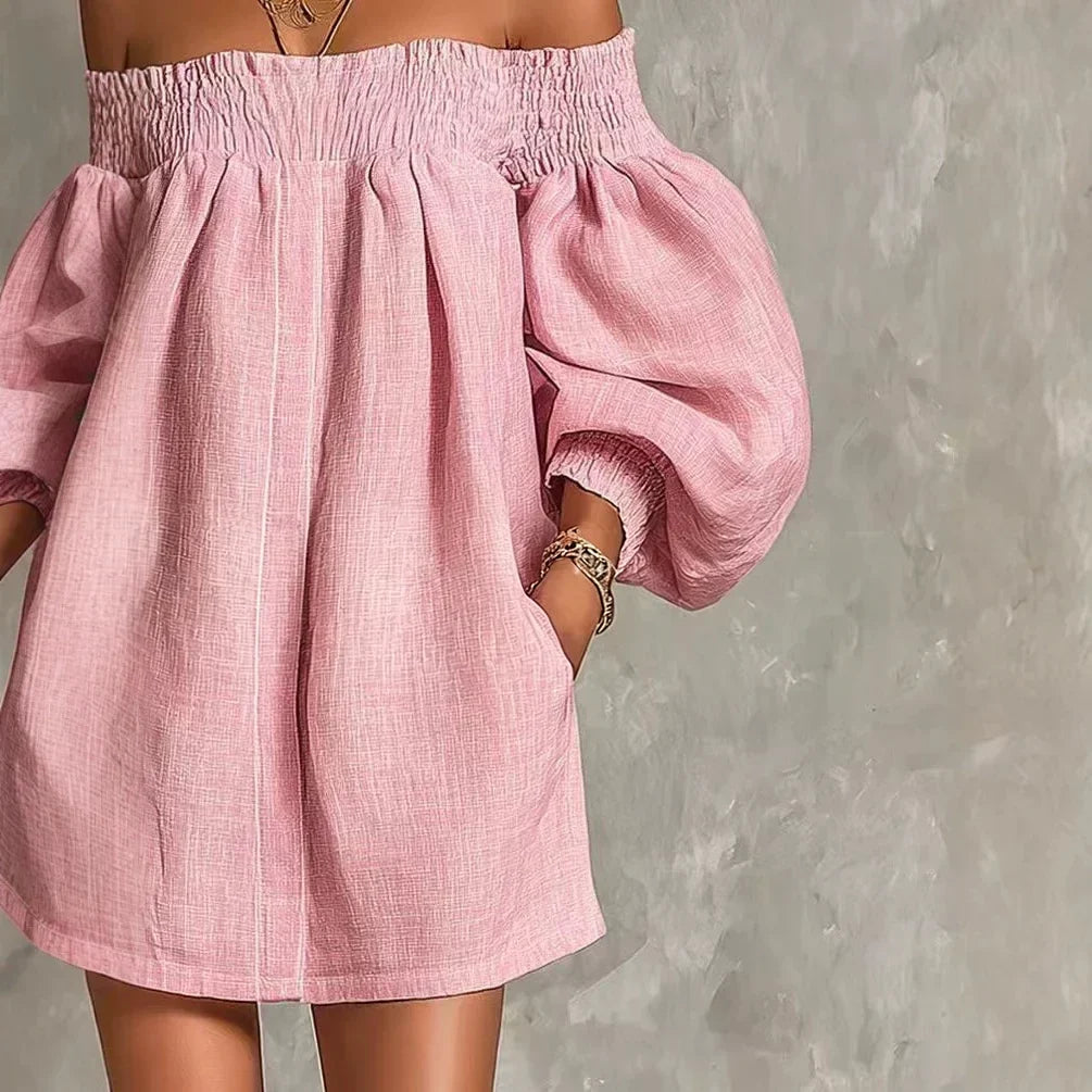 Olivia - Pastel Pink Bohemian Mini Dress