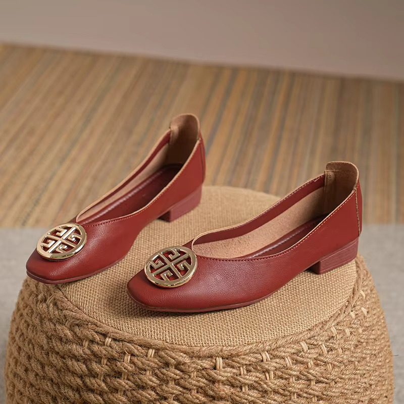 Elena - Leather Square-Toe Flats