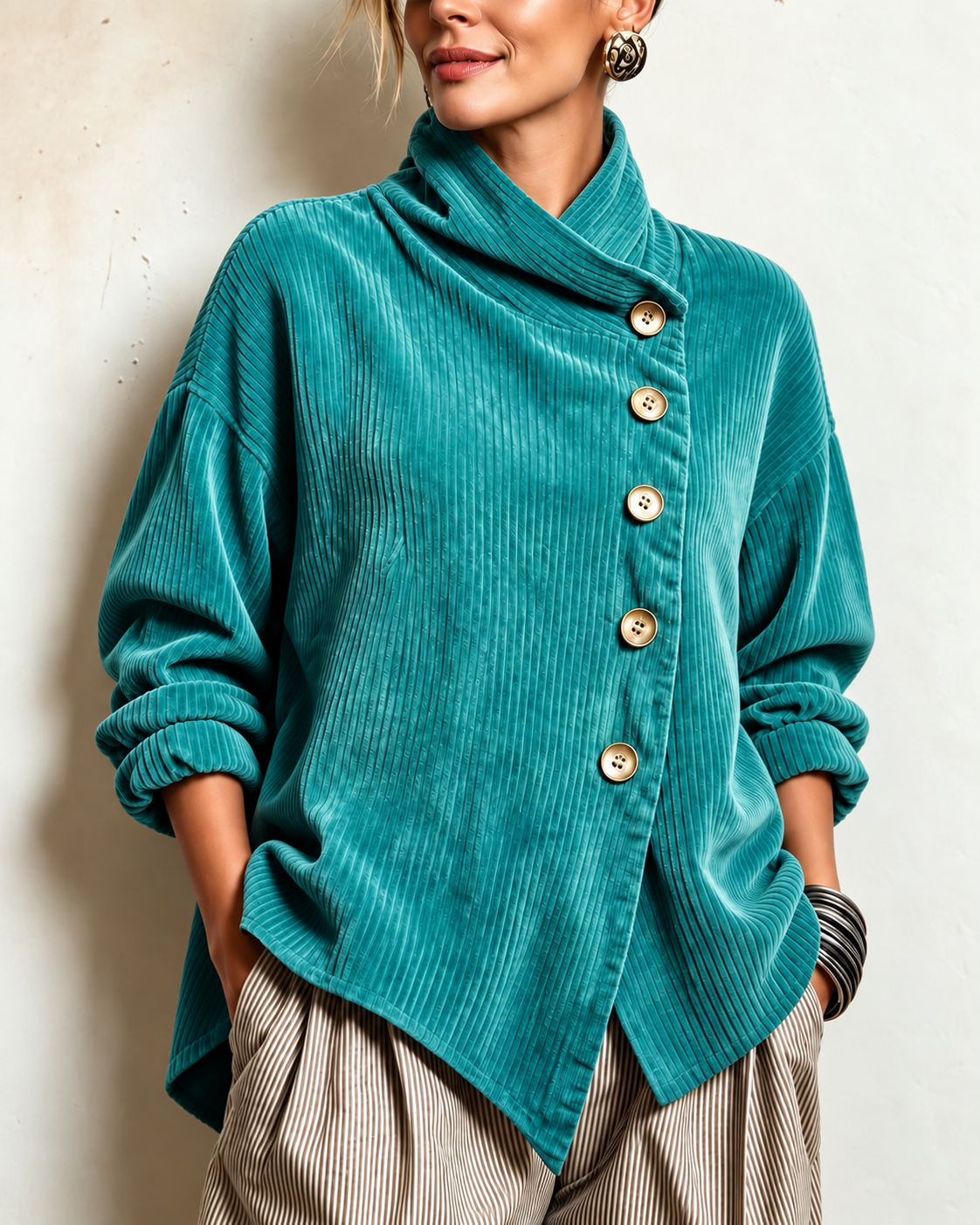 Roselyn – Soft Corduroy Cowl Neck Top