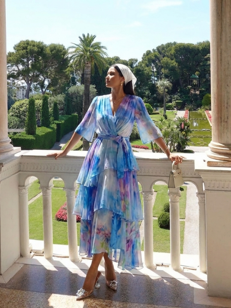 Carla - Sheer Layered V-Neck Maxi Dress