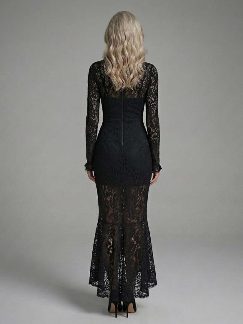 Marga - Lace Midi Dress With High Neck And Long Sleeves