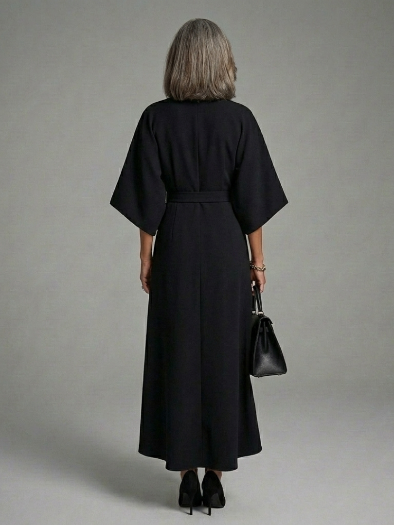 Sirenna - Asymmetrical Midi Dress With Cape Sleeve And Defined Waist