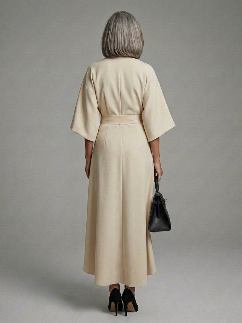 Sirenna - Asymmetrical Midi Dress With Cape Sleeve And Defined Waist