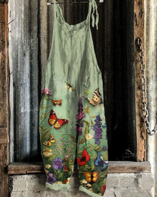 Trinity – Lightweight Handcrafted Jumpsuit with Butterflies and Flowers