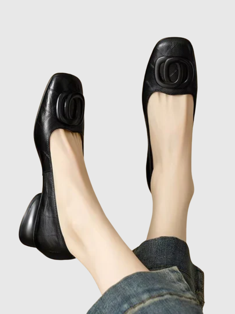 Kerina - Genuine Leather Square-Toe Flats