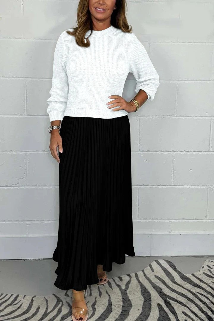 Kailey – Maxi Dress with Sweater Top and Pleated Skirt
