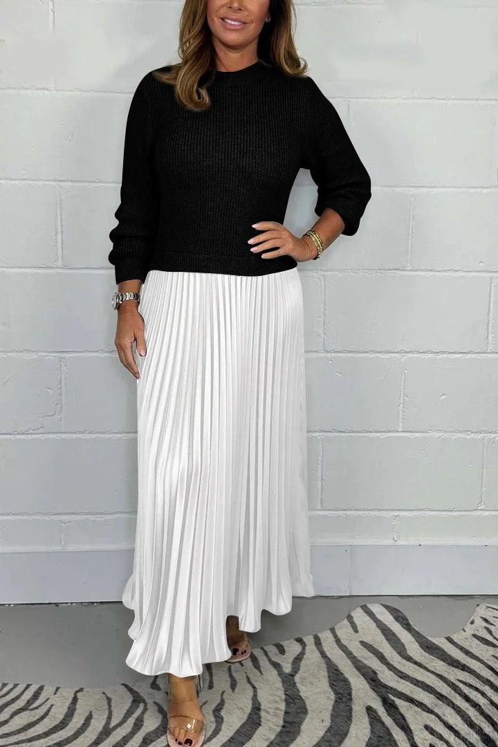 Kailey – Maxi Dress with Sweater Top and Pleated Skirt