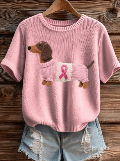 Kiana – Soft Knit T-Shirt with Pink Ribbon