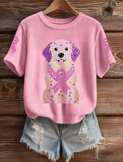 Kiana – Soft Knit T-Shirt with Pink Ribbon