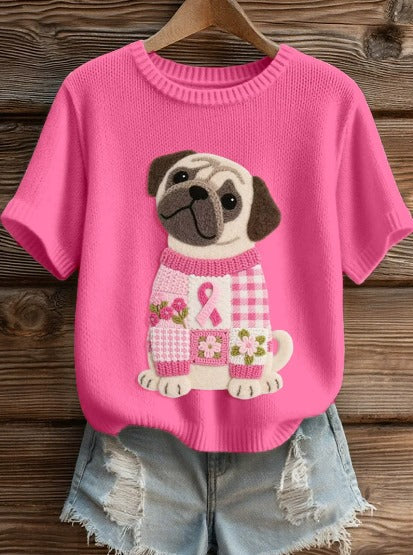 Kiana – Soft Knit T-Shirt with Pink Ribbon