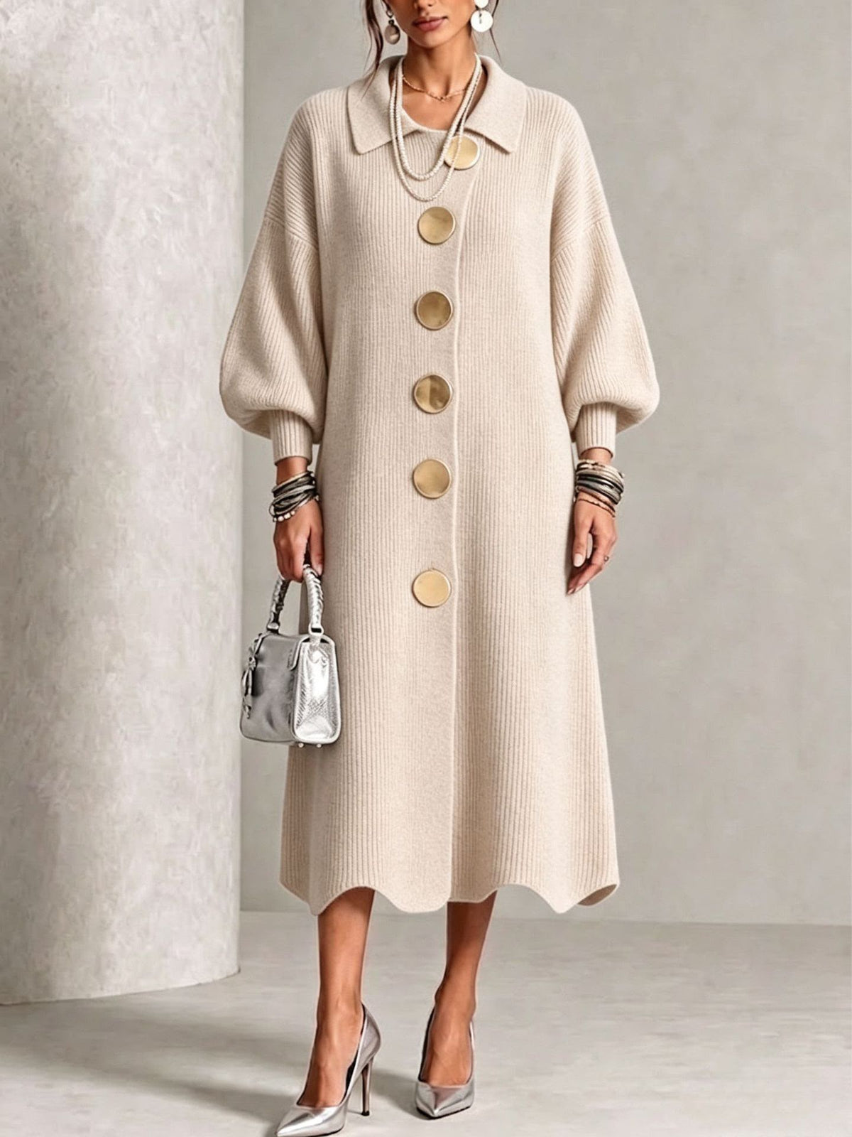 Morgan - Elegant Button Knit Dress