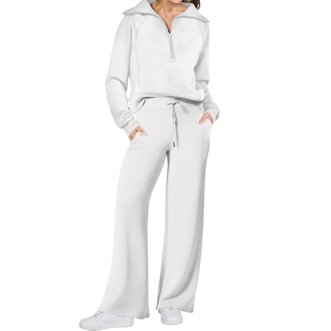 Hazel - Cozy Zip-Up Wide Leg Sweatsuit Set